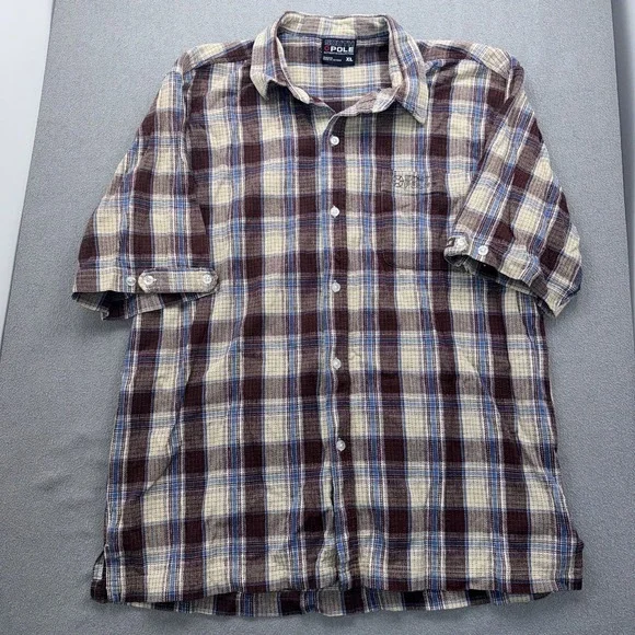 Vtg SouthPole Shirt Mens XL Brown Plaid Flannel Button Down 90s Y2K Hip Hop - Picture 3 of 9